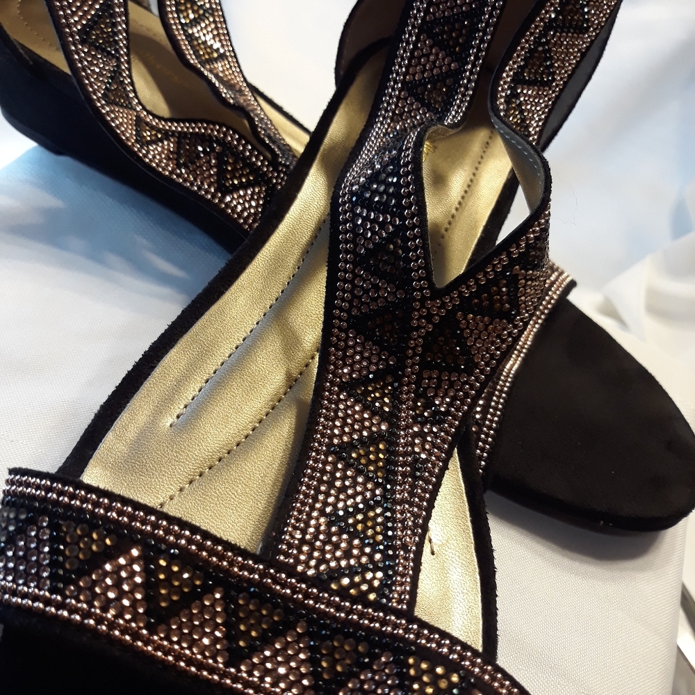 Embellished Black and Bronze Women's Dress Sandals